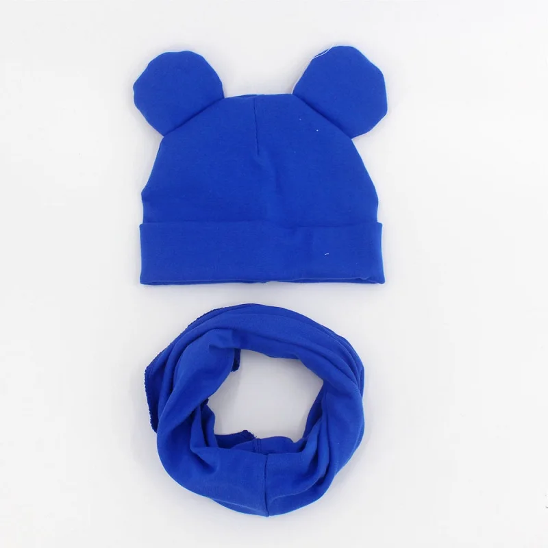 dark blue Baby Hat Cotton Ear Cap For Boys And Girls Winter Hat Scarf Set Children Boys Cap Scarf 2PCS - Цвет: dark blue