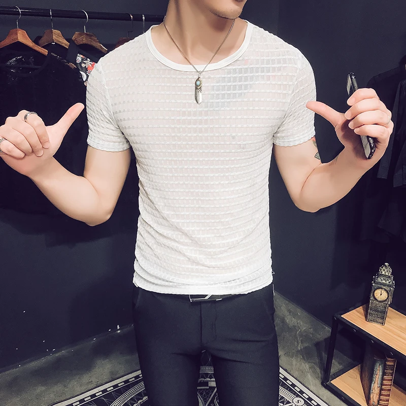 2019 Новое поступление Клетчатая Мужская футболка с круглым вырезом и коротким