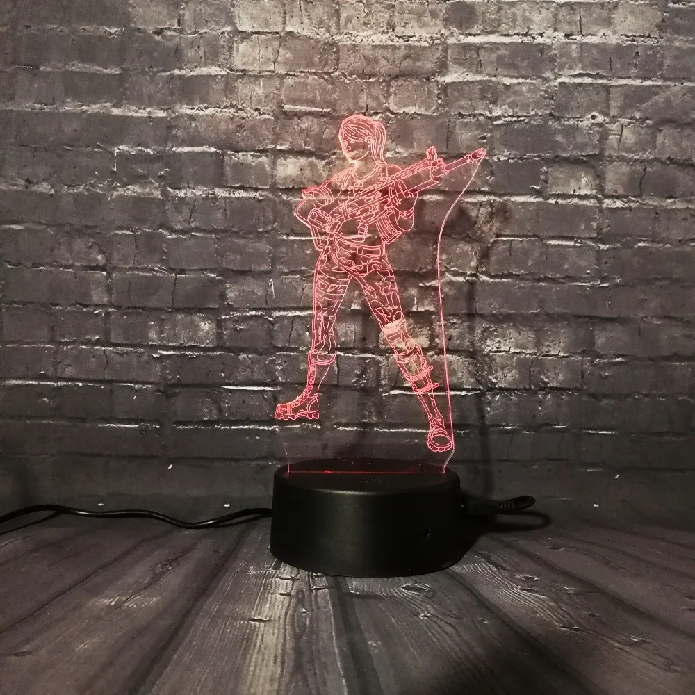 Cool Gun Girl 3D иллюзия светодиодный ночник прикроватный светильник для сна RGB