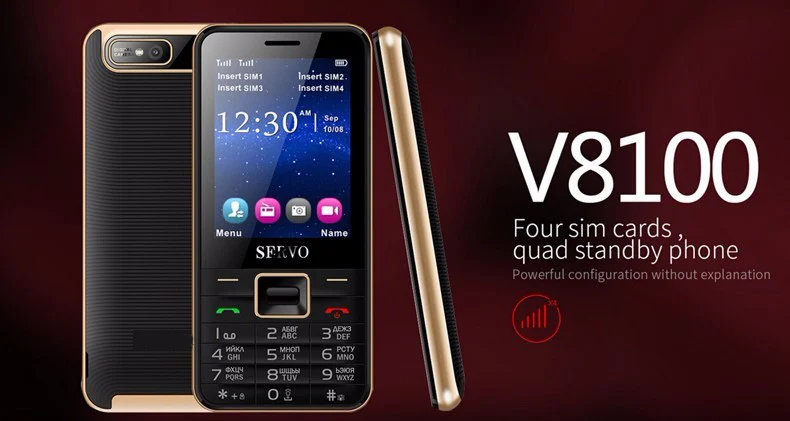 Servo V8100 2,8 дюймовый мобильный телефон 4 sim-карты сотовые телефоны Bluetooth фонарик MP3 GPRS русская языковая клавиатура