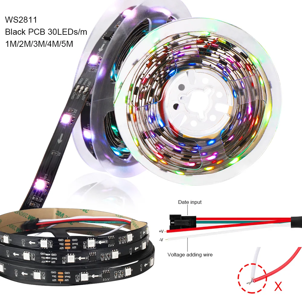 WS2811 цифровая светодиодная лента 12 в цвет мечты 30 светодиодный s/m RGB светодиодный светильник с музыкальным контроллером адаптер питания ws2811 Светодиодная лента