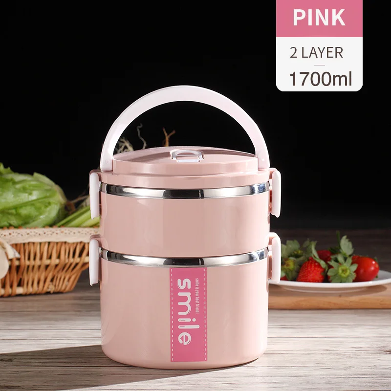 Pink 2 Layer Термо-Ланч-бокс из нержавеющей стали, контейнеры с микроволновым контейнером, японский Ланч-бокс Bento для детей, контейнеры для фруктов и еды - Цвет: Pink 2 Layer
