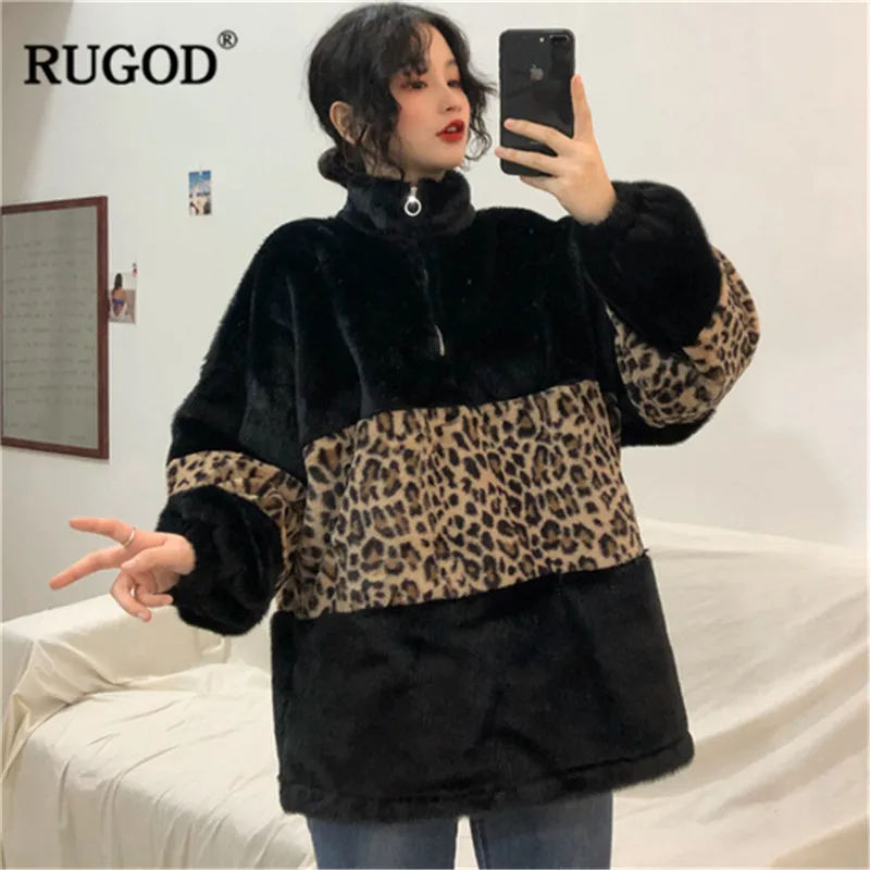 RUGOD, новая мода, Леопардовый женский свитер, водолазка, повседневные женские пуловеры размера плюс, вязанная зимняя одежда, pull femme hiver