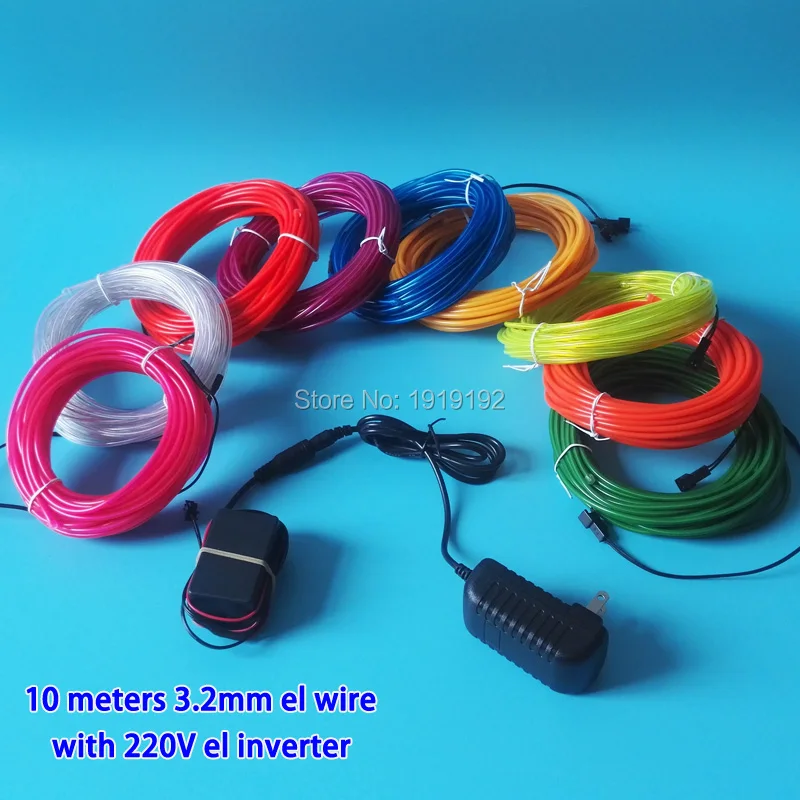 High quality 10Meters 3.2mm 10 color EL Wire Tube Rope Flexible LED Neon Light House Party Decoration by AC220V Flashing Driver | Дом и сад