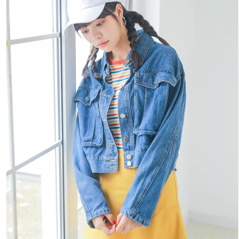 Женские винтажные джинсовые куртки оверсайз с длинным рукавом Повседневная