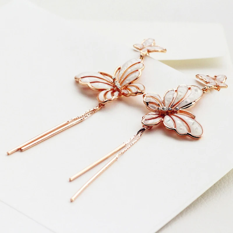 Новый богемный бабочка висячие серьги Винтаж Эмаль длинной кисточкой падение