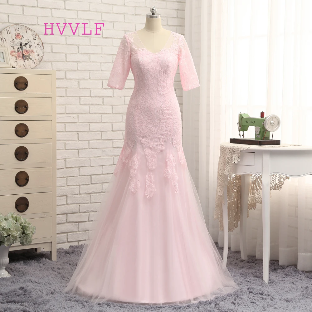 

Plus Size Pink Mother Of The Bride Dresses Mermaid Half Sleeves Tulle Lace Wedding Party Dress Mother Dresses For Wedding