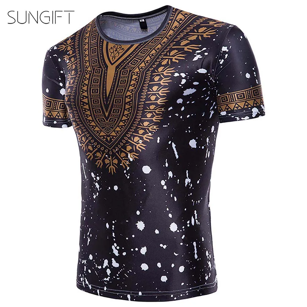 SUNGIFT Африканский Мужской Топ традиционная одежда с коротким рукавом дашик шаблон