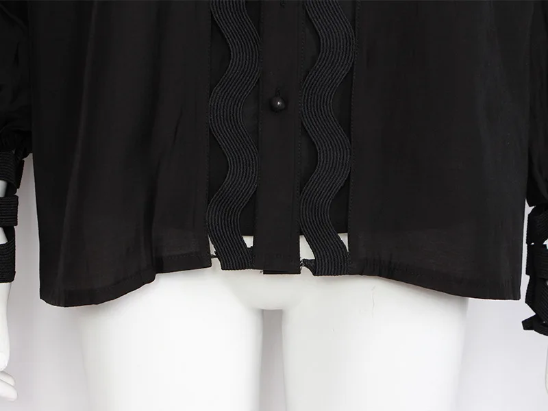 MIAOQING Casualsolidcolorhollow-out women'stunic high-neckbubble-sleevotoslimbody wide-legtrouserstwo-pieceelegantspring2019