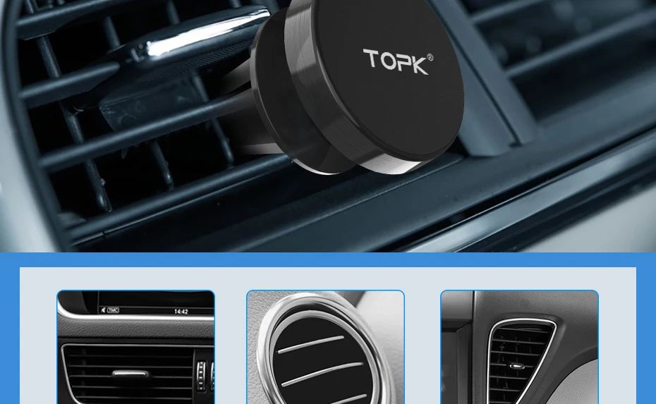 Универсальный магнитный автомобильный держатель TOPK для мобильного телефона, вращение на 360 градусов, крепление на вентиляционное отверстие для iPhone Xs Max 8 7 6 для samsung Galaxy S9