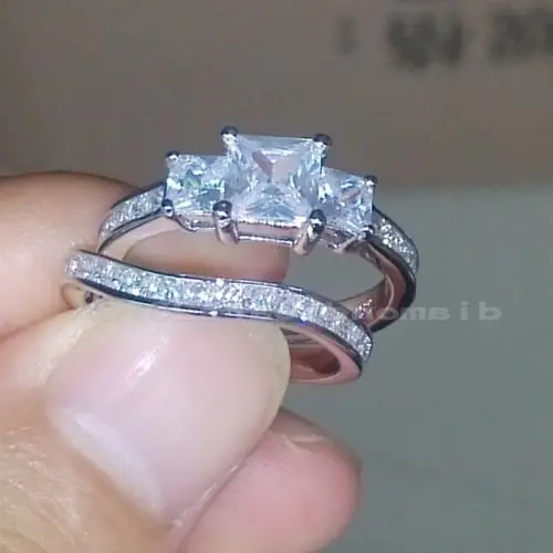 Размер 5-10 Ювелирные изделия принцесса три камня 10 карат заполненное Белое золото