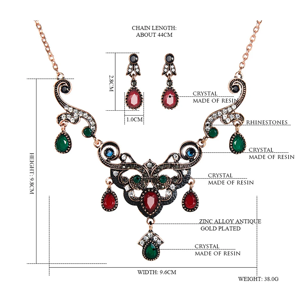 Роскошные Имитация Винтаж синий зеленый Ювелирные комплекты с кристаллами для