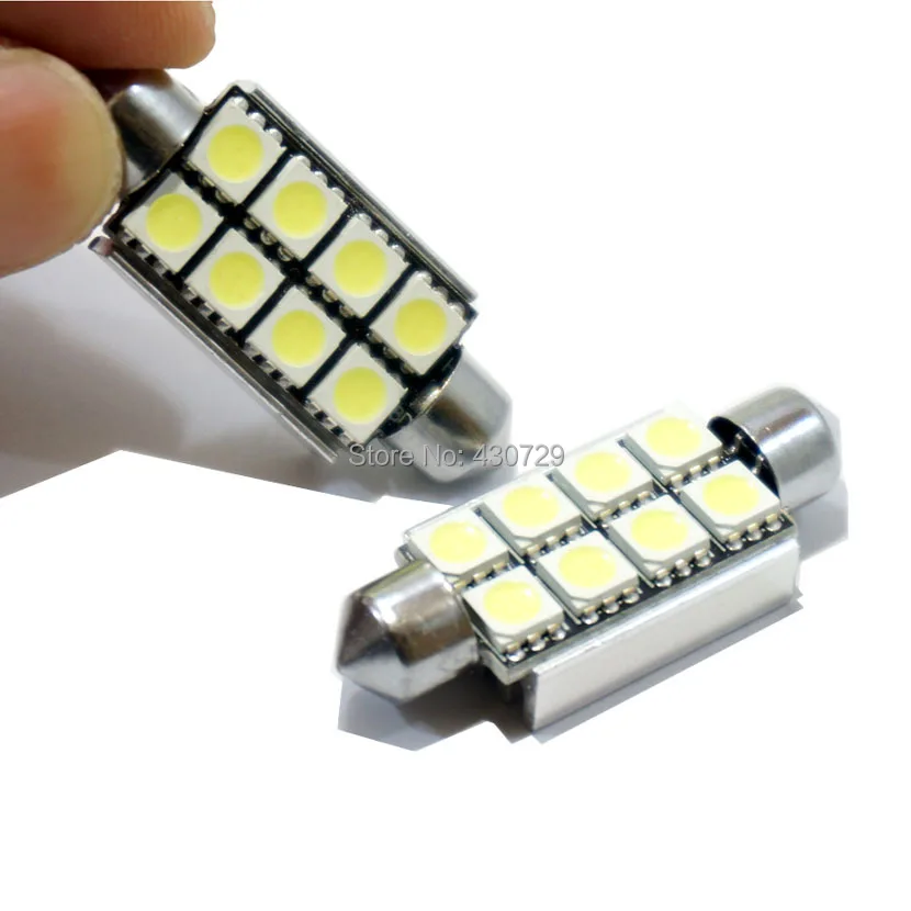 50 шт. Festoon 8 SMD 5050 LED CANBUS 39 мм 41 42 купольная Автомобильная интерьерная лампа для