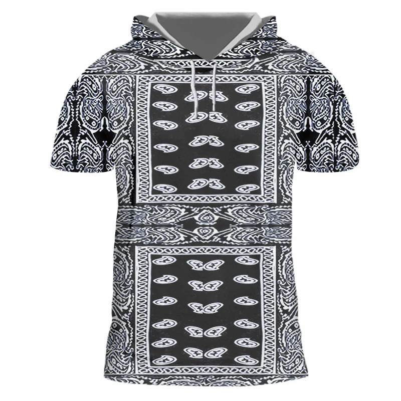 Мужская футболка с капюшоном и принтом огурцов OGKB черная бандана худи коротким