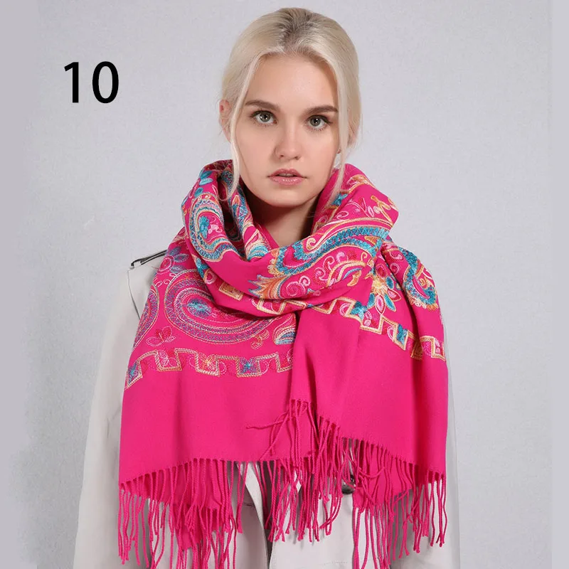 10 Rose Red Sparsil женские кашемировые шарфы с кисточками, пашмины с цветочной вышивкой и цветами, 200*70 см, длинные мягкие теплые женские зимние шали - Цвет: 10 Rose Red