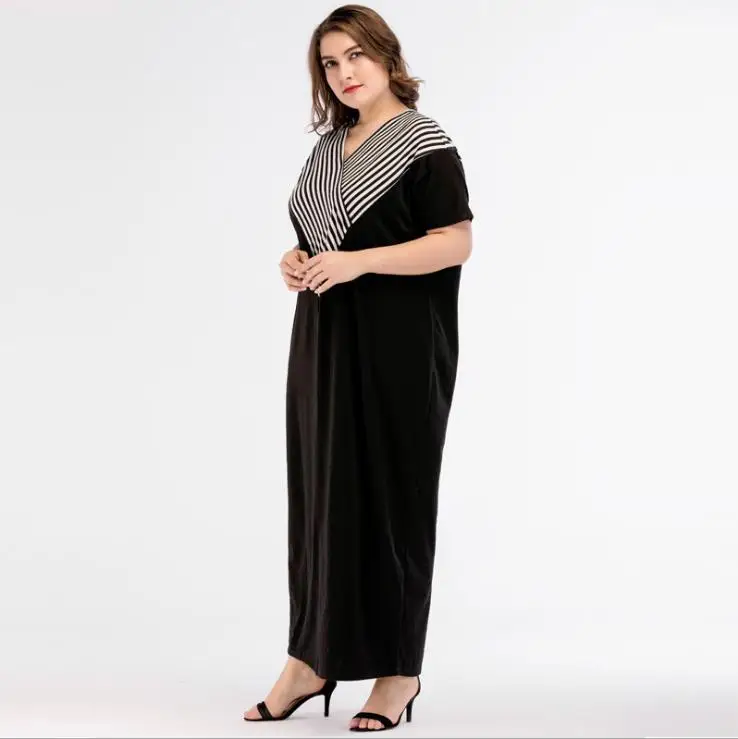 Мусульманское abaya Полосатое длинное платье черного цвета большие размеры