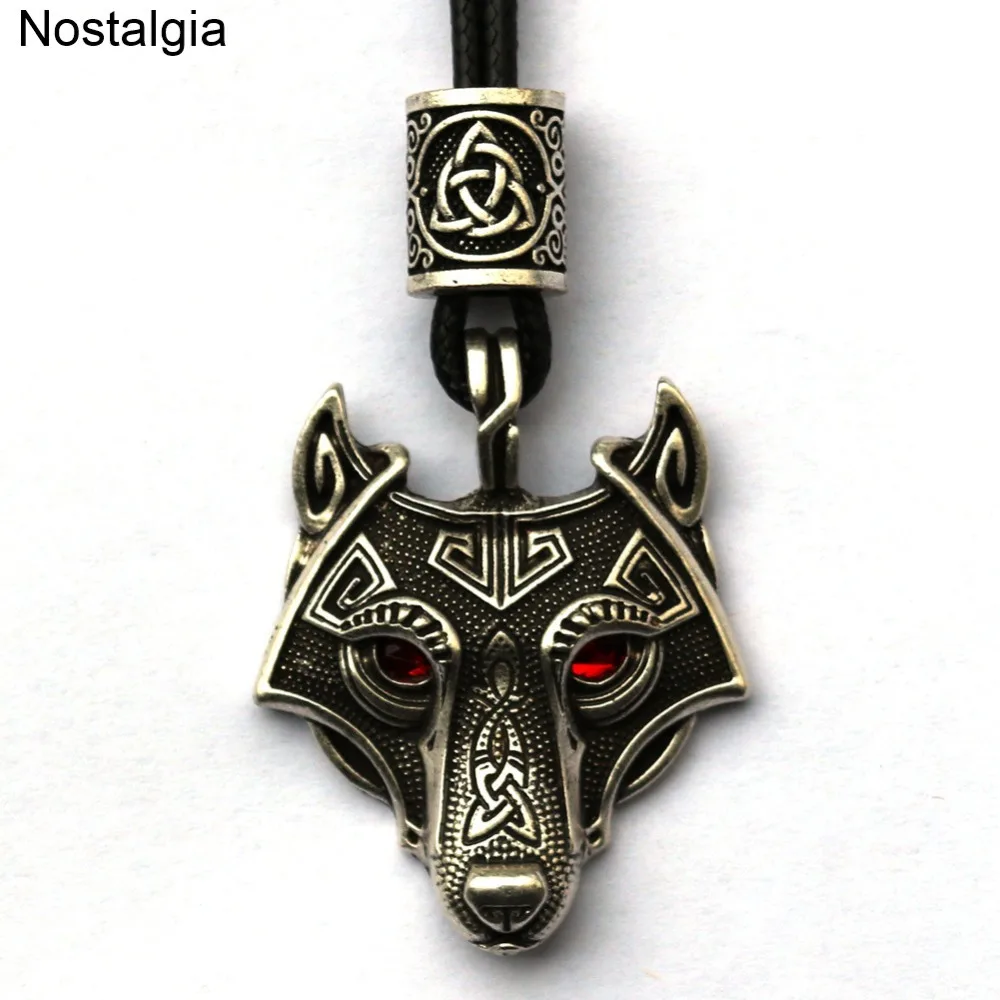Зеленый черный красный глаза волк амулет кулон Nordic шарик вегвизир Valknut Trinity колье