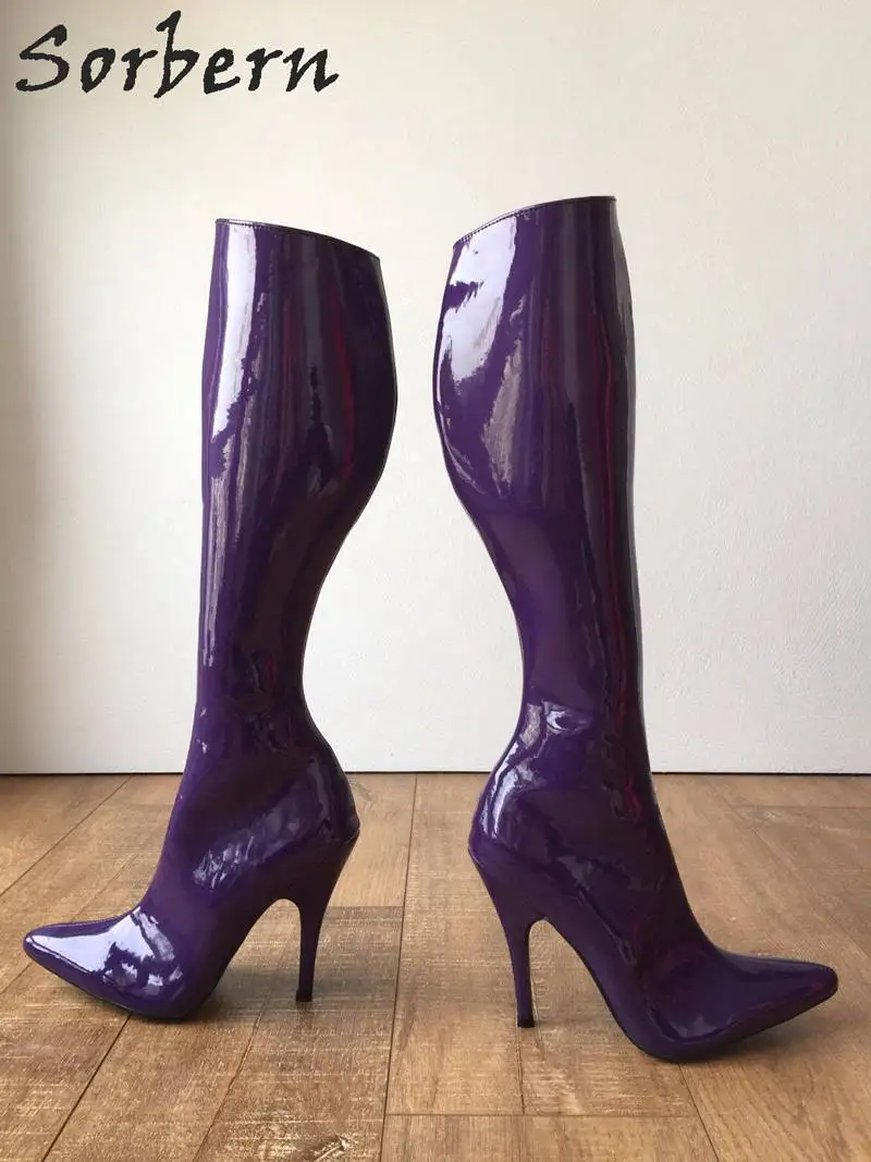Женские сапоги до колена Sorbern фиолетовые на высоком каблуке с острым носком |