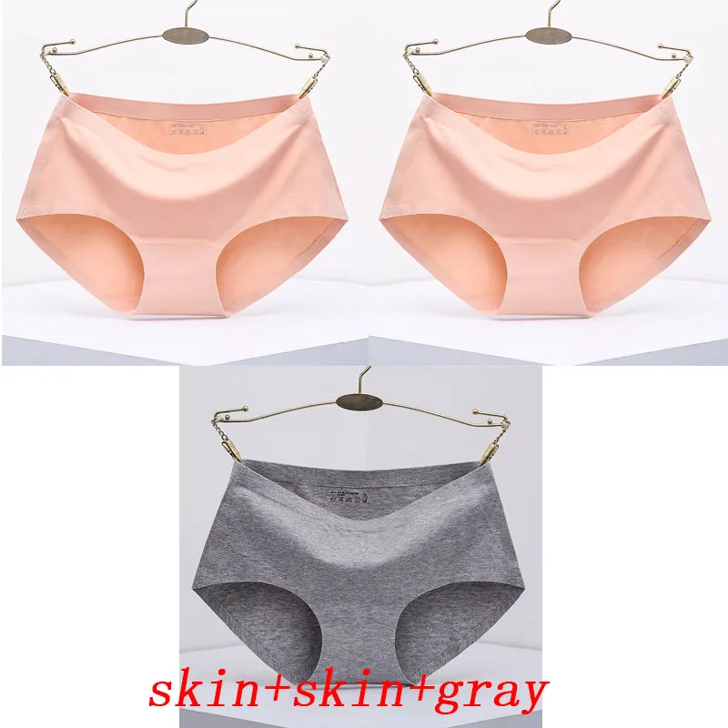 skin skin gray 3 шт./лот, женские трусики, цельное бесшовное женское нижнее белье, трусы со средней талией, сексуальное хлопковое женское нижнее белье, трусы - Цвет: skin skin gray