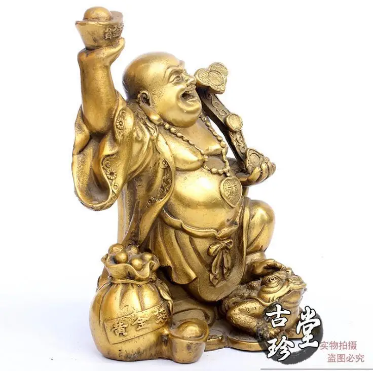 Статуя Будды Yuanbao из чистой меди с веселым смехом | Дом и сад