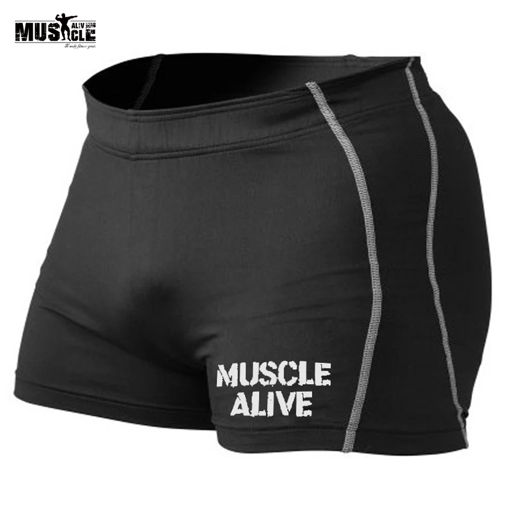 MUSCLE ALIVE Компрессионные спортивные мужские шорты, шорты, брендовая одежда для бодибилдинга, спортивные мужские шорты, трико, бермуды, мужские шорты для фитнеса