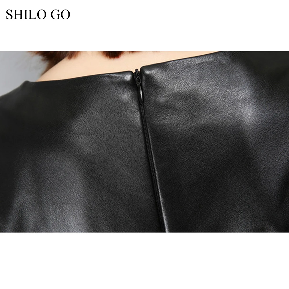 Женское винтажное платье трапеция SHILO GO черное из натуральной овечьей кожи с