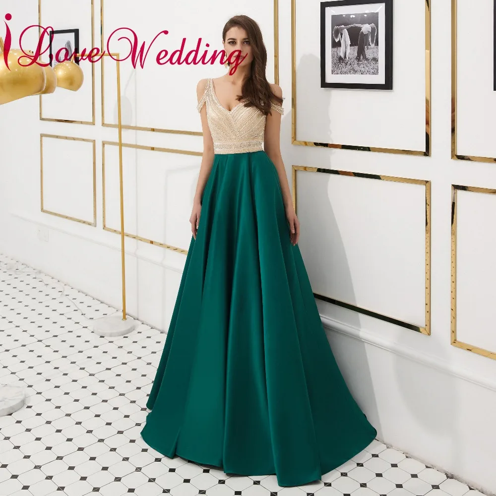 Роскошное вечернее платье ilovebridal сексуальное зеленое атласное ТРАПЕЦИЕВИДНОЕ