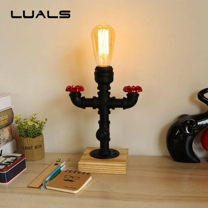 

Loft Retro Table Lamp Creative LED Table Light Simple Water Pipes Industrial Desk Light 2 Lamp Cafe Bar Small Mesa Desk Lamp
