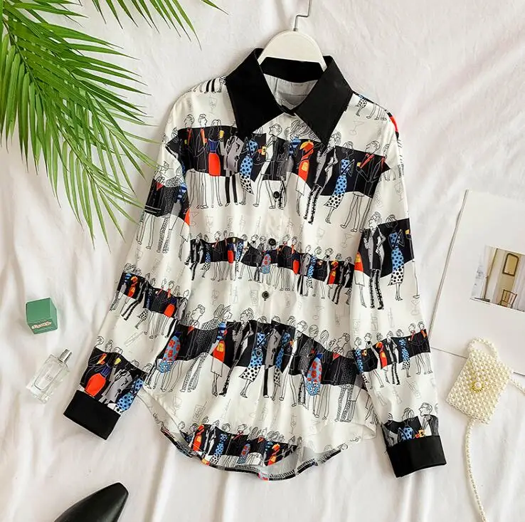 Spring autumn women's contrast color print shirt female casual loose chic tees tops TB838 |