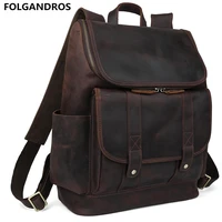 Brand Full Grain Leather Backpack For Men Italian Cowhide Zipper Vintage Laptop Rucksack