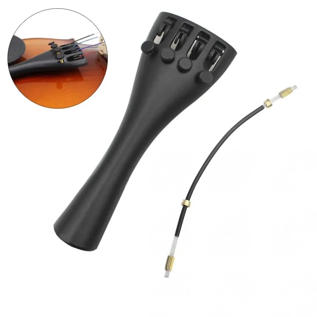 

Durable 3/4 4/4 Violin Parts Kit with Aluminum Alloy Tailpiece 4 Fine Tuners and Tail Rope