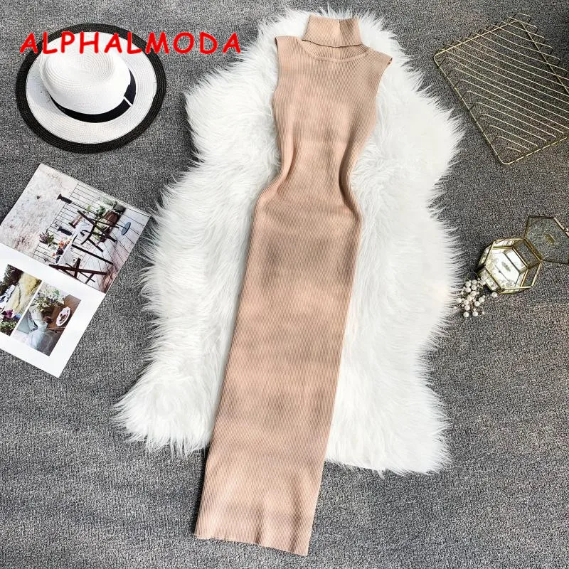 ALPHALMODA 2019 весеннее платье в стиле ретро с воротником стойкой без рукавов