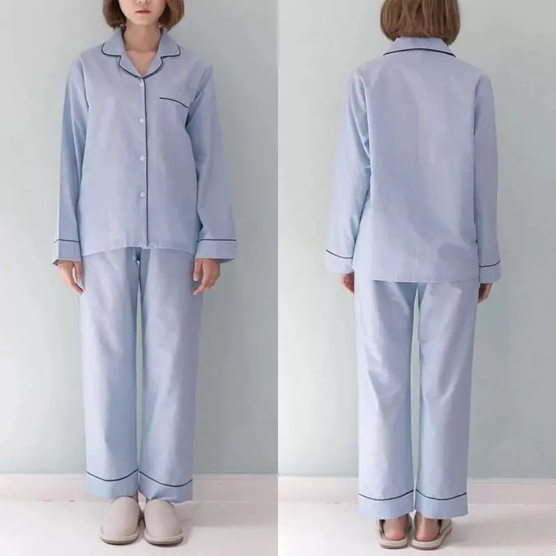 Woman Blue Пижама для влюбленных, хлопковая, с длинными рукавами, осенняя, женская, белая, плотная Пижама, набор, хлопок, домашняя одежда, повседневная Пижама для влюбленных, пижама для пар - Цвет: Woman Blue