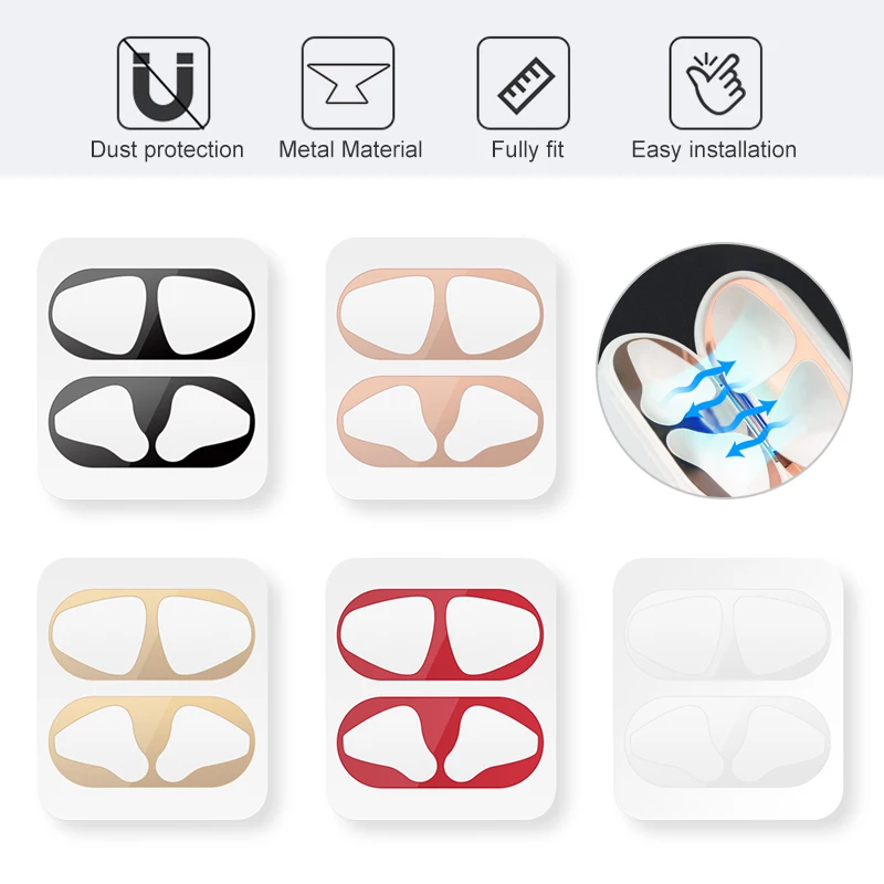Металлическая Пылезащитная наклейка для Airpods 2 Защитная Наклейка с украшениями для Apple Airpods 2nd чехол для зарядки наушников Coque