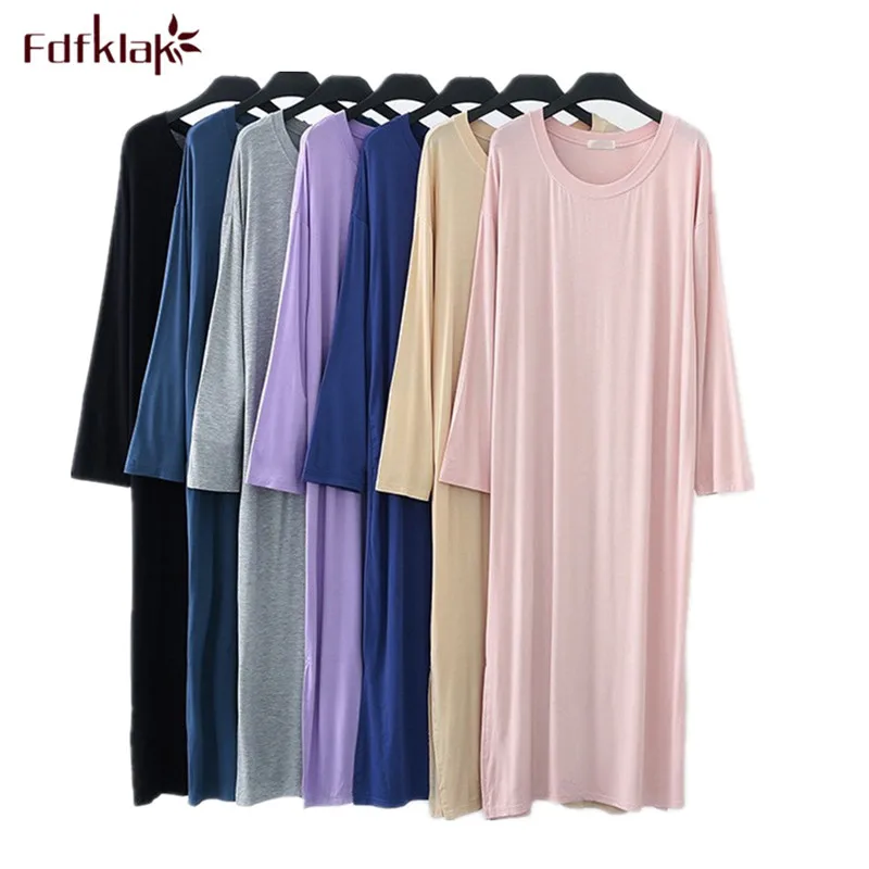 

Fdfklak Large size loose nightgown women long sleeve modal night dress women's sleepwear nightdress spring autumn sleepshirt