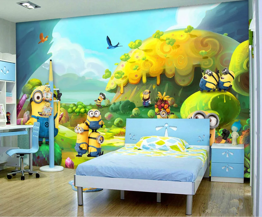 Мультфильм фото обои Миньоны на заказ 3D настенная детская спальня декор площадка