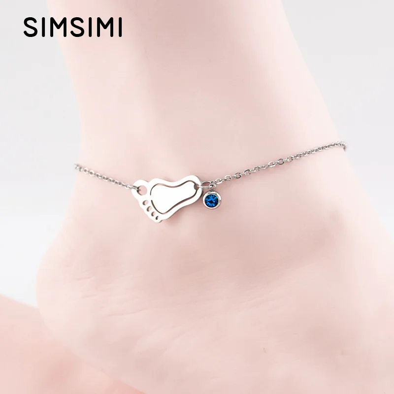 

Simsimi Foot anklets birthStone 12pcs/lot mixed Stainless steel both sides mirror polished Rolo anklet chain (Jan-Dec. 1pcs)