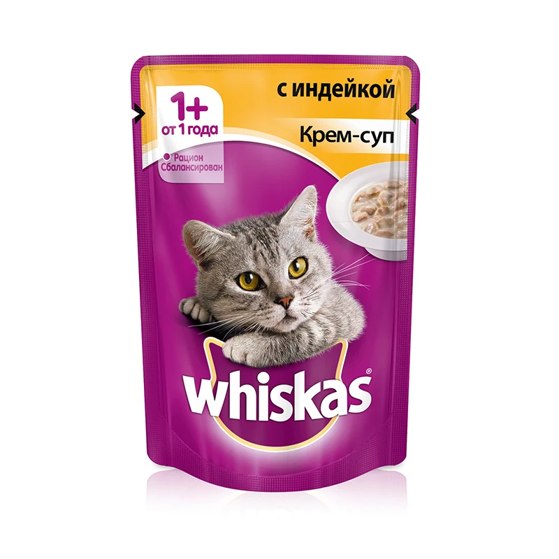 Вискас влажный корм для кошек Крем суп с Индейкой 85 г * 24 упаковок|food for cat|food rfood cat |