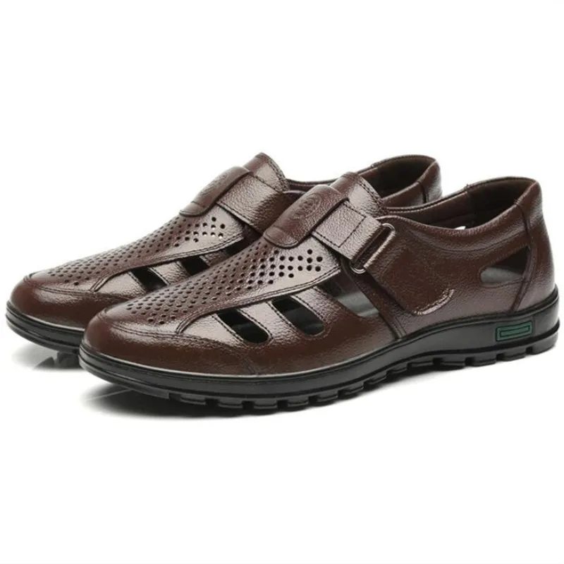 

Мужские сандалии из натуральной кожи, мужские уличные сандалии повседневная обувь, дышащая обувь для рыбалки, мужская пляжная обувь, Прямая...