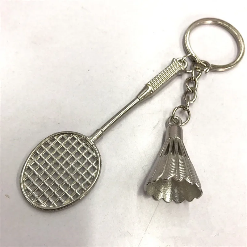 1 piece Antique Bronze Silver Metal Badminton Racket Keychain Trendy Cute Mini For Woman Man Car Sports key Ring Gifts | Дом и сад