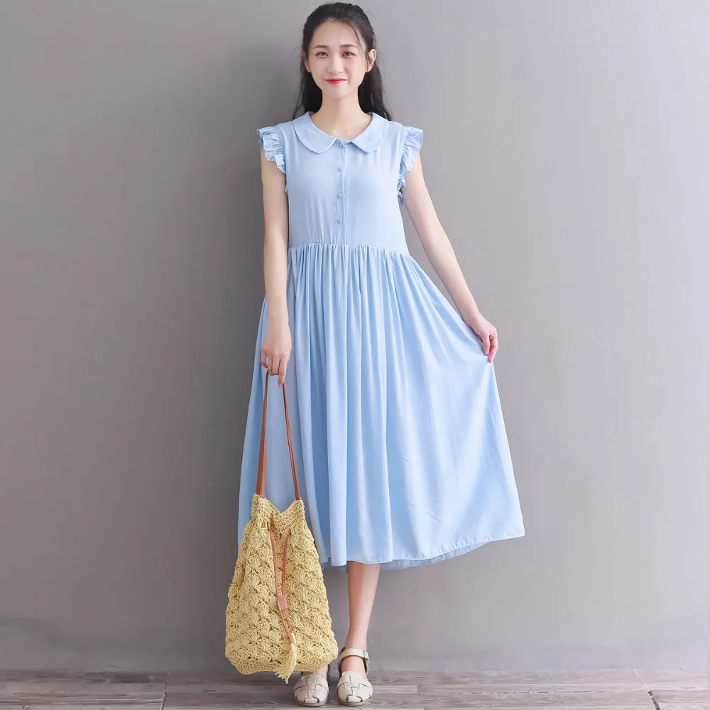 Vestidos Verano 2019 Летняя женская повседневная одежда воротник Питер Пэн хлопковое