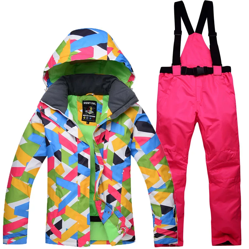 10K winter jacket female ski jacket and pants outdoor single ski suit 10000 waterproof windproof warm ski suit+Bib Pant