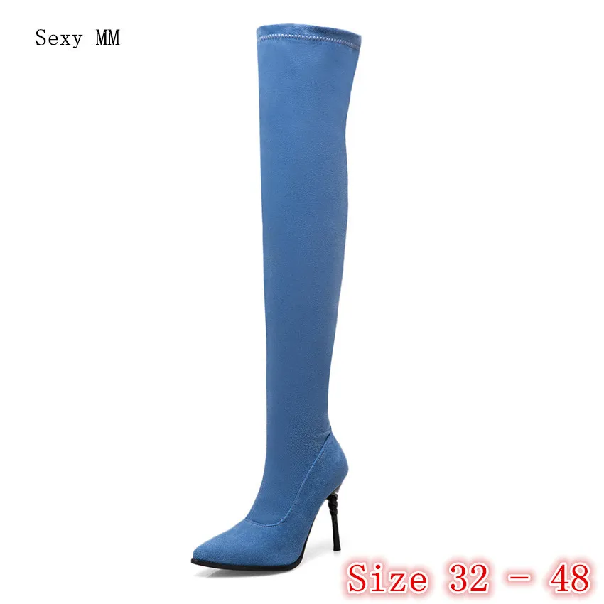 

Spring Autumn Women Over the Knee Boots Denim High Heel Woman Thigh High Boots Small Plus Size 32 33 -40 41 42 43 44 45 46 47 48