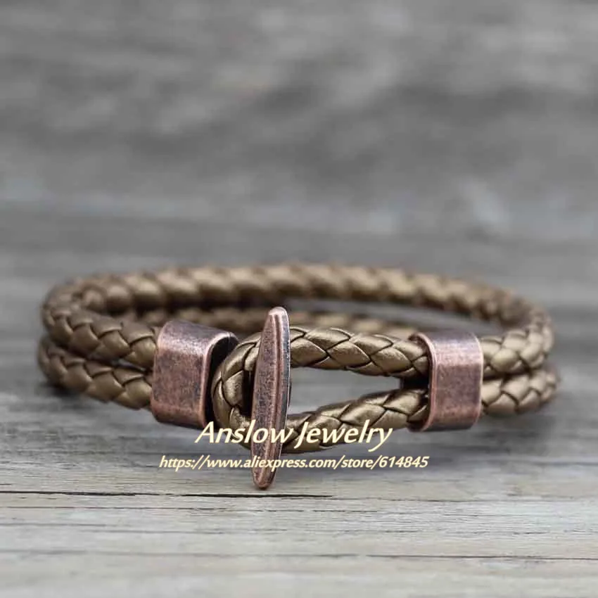 Anslow модные ювелирные изделия панк рок античные покрытые медью ПУ кожа браслет и