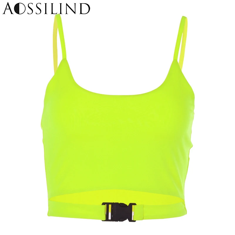 Женский укороченный топ на бретелях AOSSILIND неоново-оранжевый без рукавов с