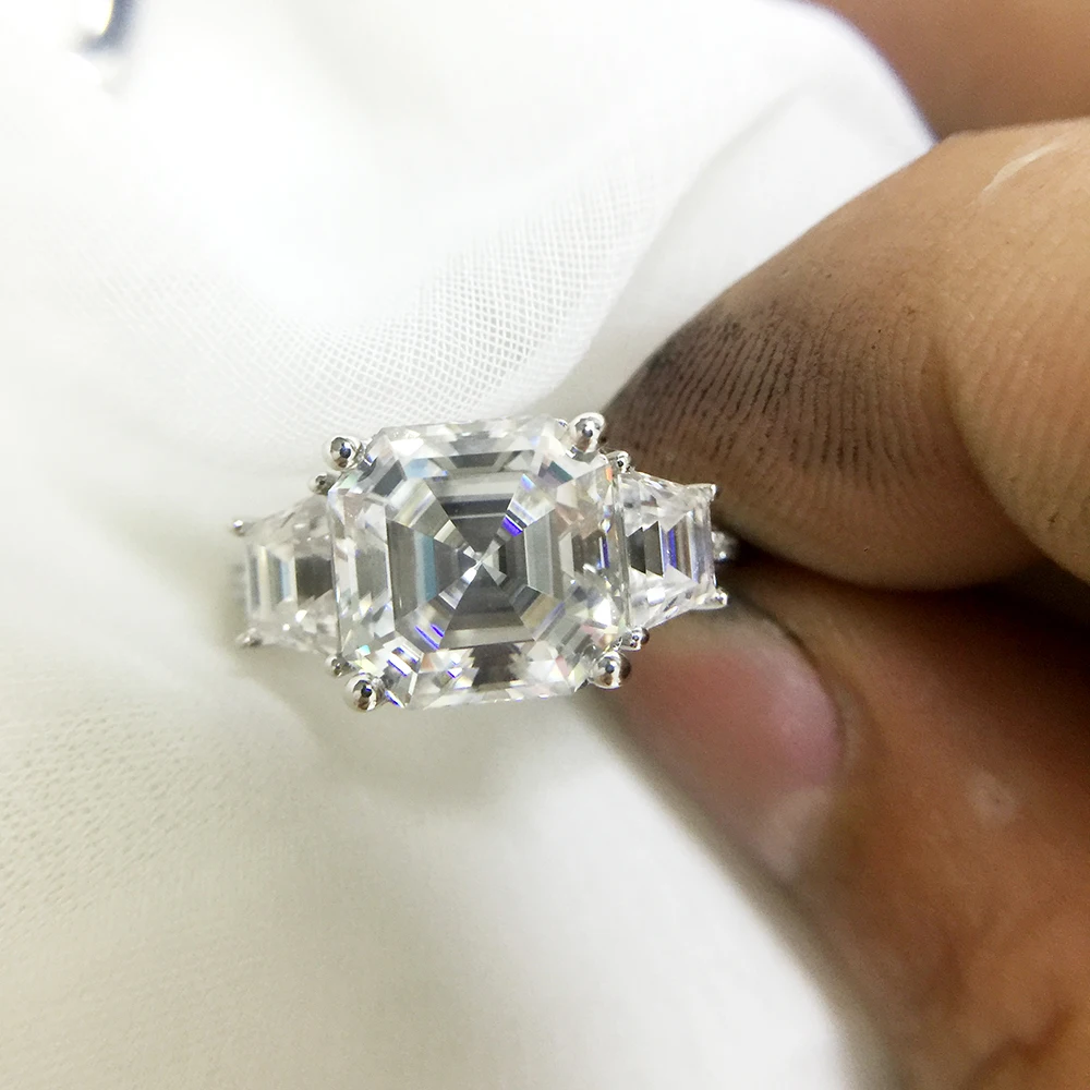 4 0 карат 9x9 мм Asscher Cut Moissanite набор колец DEF цвета отличное соответствие кольцо для