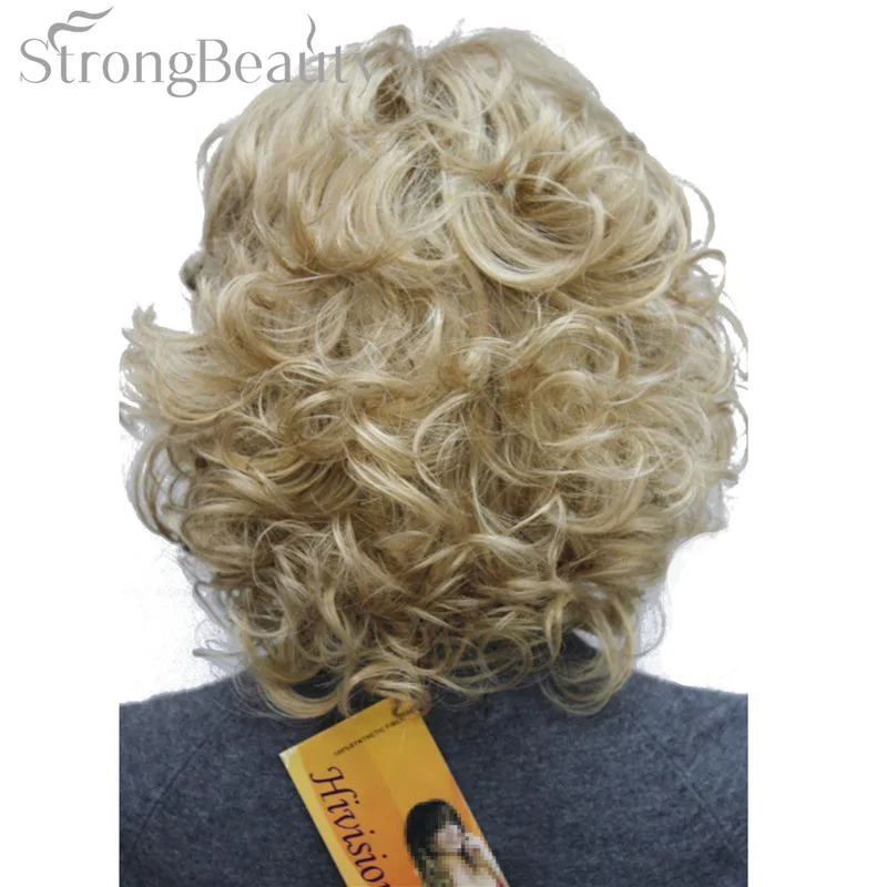 StrongBeauty средние короткие вьющиеся парики синтетические женские волосы блонд/черный/бордовый много цветов на выбор