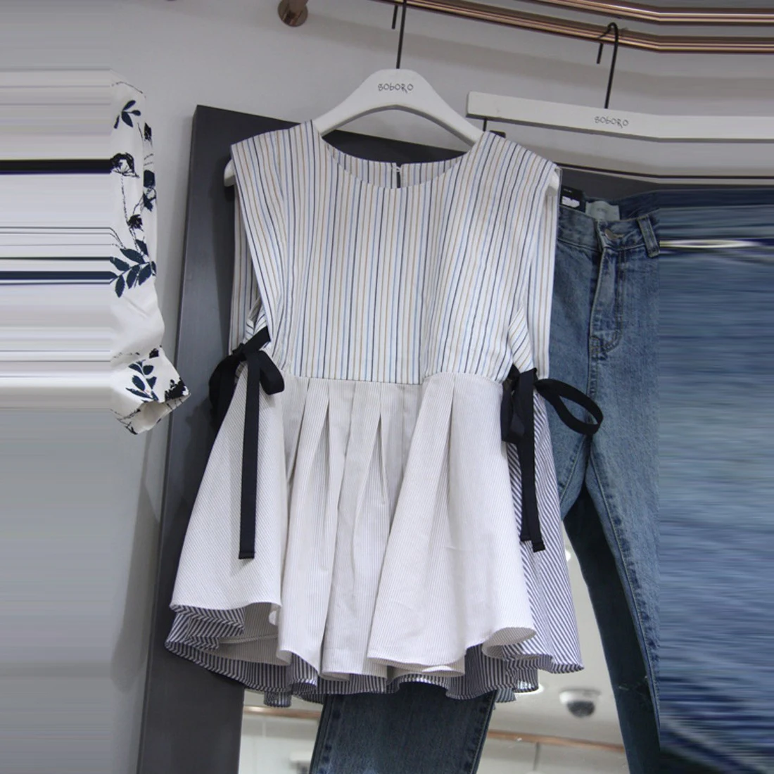 Blusas Mujer De Moda 2019 лук шнуровка плиссированные полосатые рубашки корейский стиль для