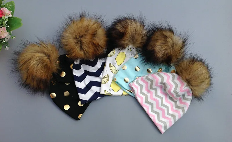 Autumn Baby Pom Hat Newborn Boys Girl Warm Cotton Beanies Infant Chevron Polka Dots Knitted Caps Hair Accessories D0966 | Детская одежда