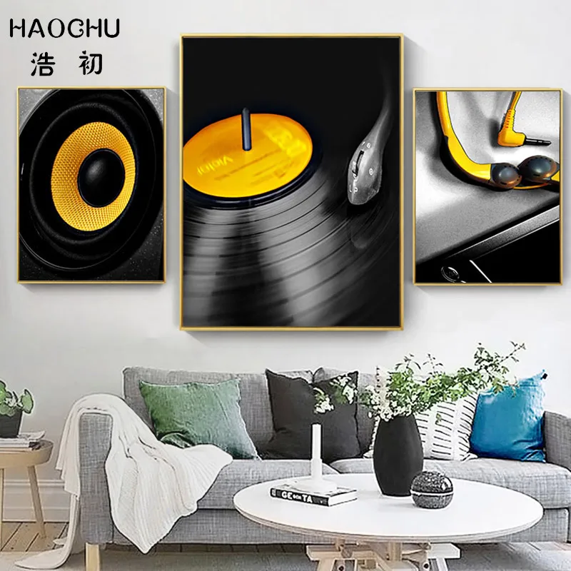 

Черно-белое музыкальное оборудование HAOCHU, Художественная печать, плакат, домашнее настенное украшение, холст, живопись для концертных зало...
